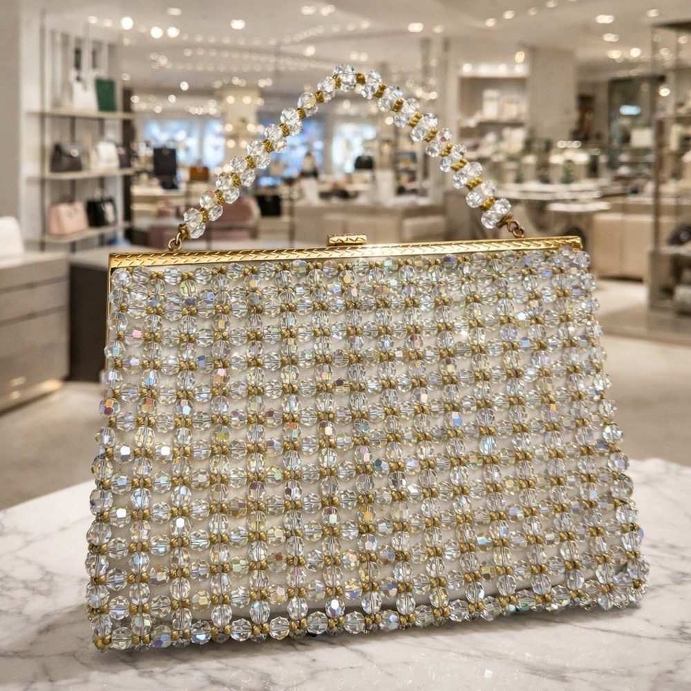 Vintage Iridescent and Gold Heavily Beaded Handbag Evening Special‎ Occasion